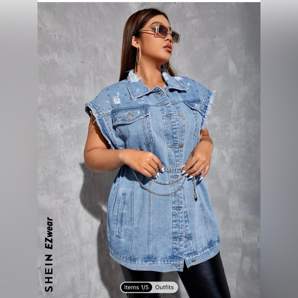 Shein Plus Ripped Denim Coat